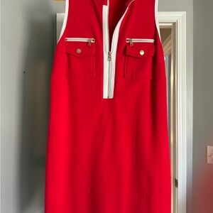 Boston Proper Red Mini Dress with Zipper Accents